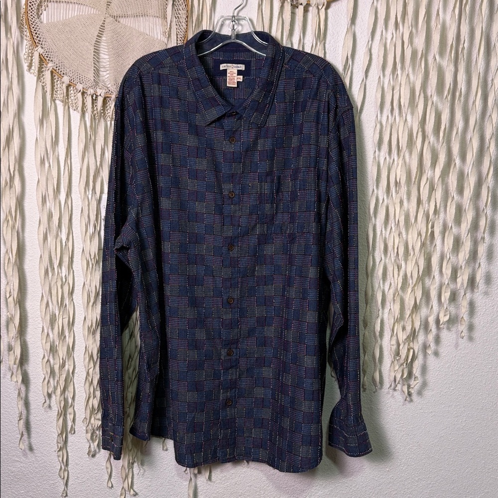 Carbon2Cobalt Blue and Purple Textured Plaid Long Sleeve Button Down Shirt XXL